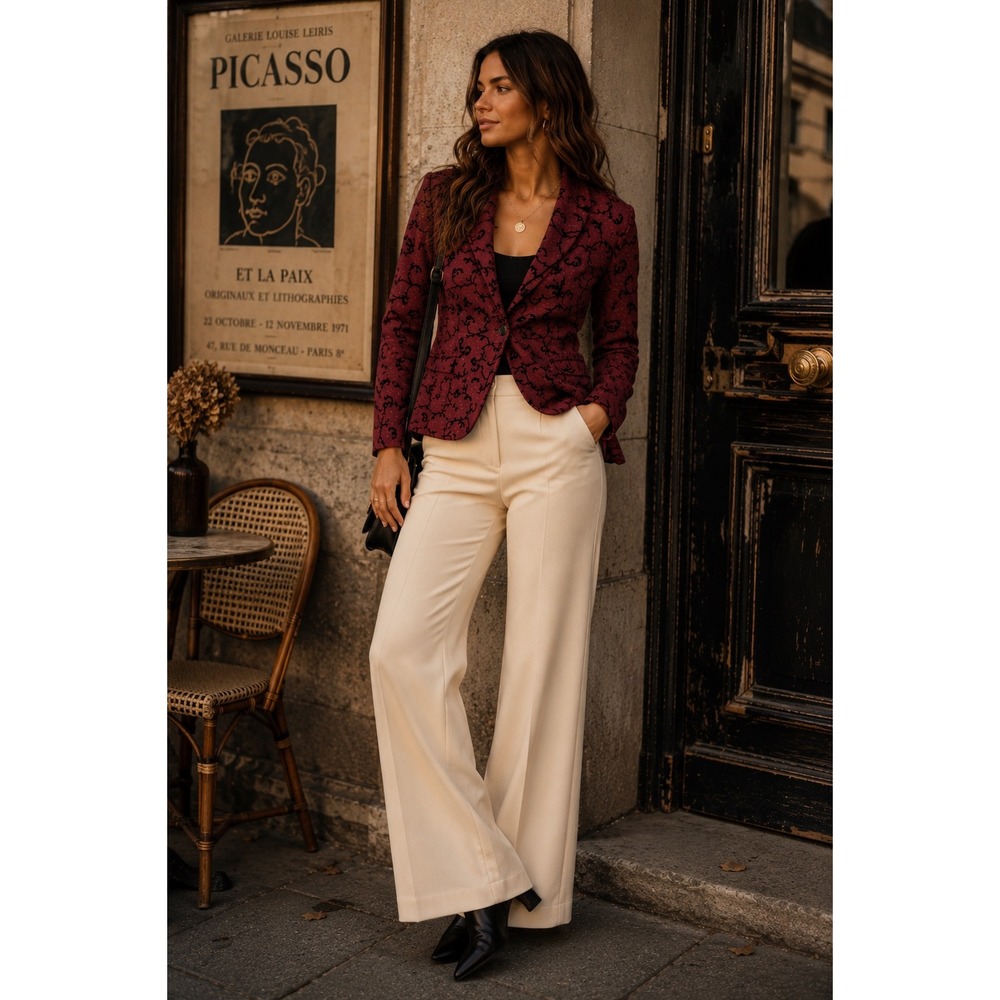 Pendleton Burgundy Flocked Scroll Wool Blend Blazer Jacket Sz Large Career Chic
